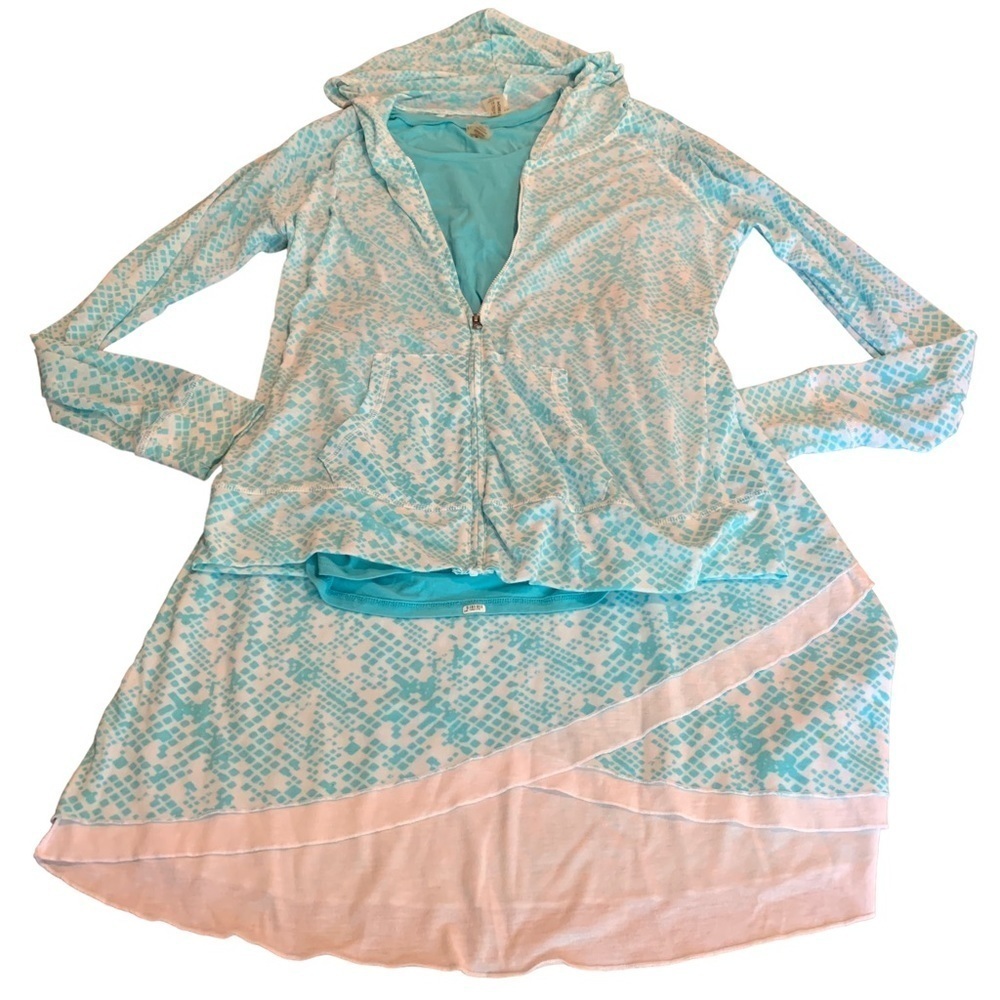 SOYBU Women’s Turquoise White Skirt Set Jacket T-Size Large